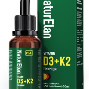 Vitamin D3 K2 hochdosiert Tropfen - 50ml, 1000 I.E. Vitamin D3 pro Tropfen, vegetarisch, ohne Zusätze, in Deutschland produziert