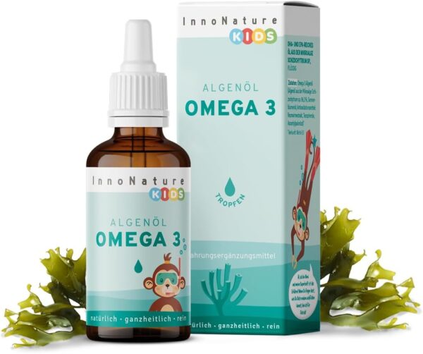 InnoNature Omega 3 Tropfen Kids | natürlich aus der Mikroalge Schizochytrium | 30ml, DHA 127-170mg, EPA 63-84mg | Empfohlen für Kinder ab 4 Jahren