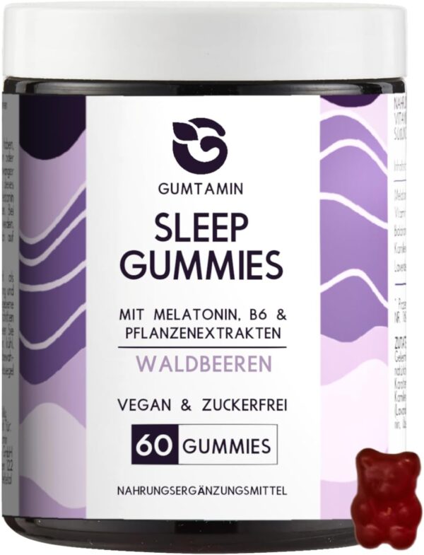 Gumtamin Sleep Melatonin Gummies - zuckerfrei - Melatonin hochdosiert - 60 Stück - vegane Melatonin Gummibärchen für die Abendroutine - Alternative zu Melatonin Spray