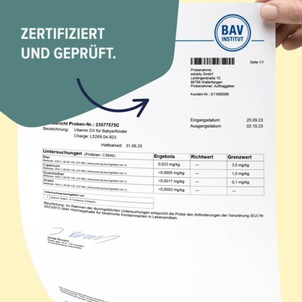 Vitasauri Kids D3 | Vitamin D Tropfen für Babys und Kinder | Leicht zu schluckende Vitamin D3 Tropfen gelöst in MCT Öl | Geeignet für Säuglinge, Babys & Kinder | 20 ml | edubily nutrition® – Bild 5