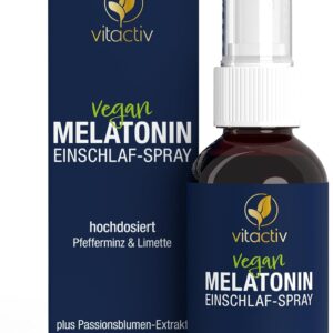 VITACTIV Melatonin Einschlafspray - Pfefferminze & Limette - 385 Tage Vorrat, Hochdosiert - Melatonin Spray plus Passionsblumen Extrakt, Vitamine B1 und B6 - Zuckerfrei & Vegan - 50ml Sofort-Spray