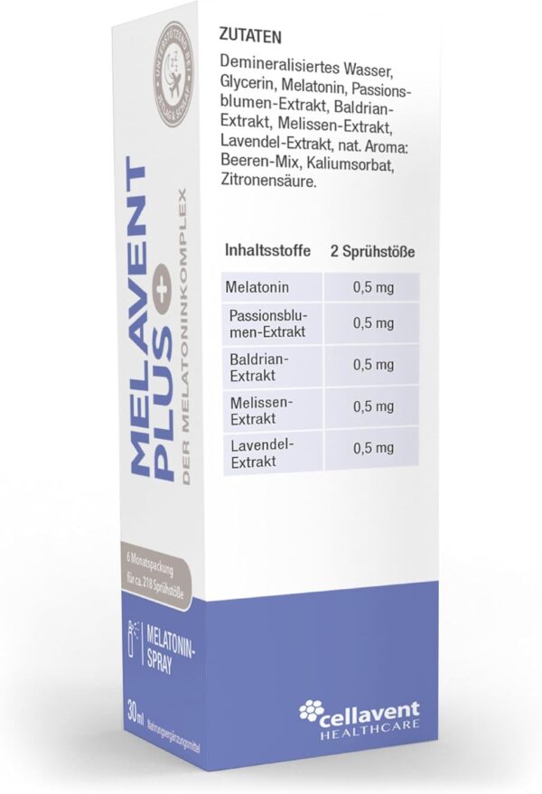 Melatonin Einschlaf-Spray – hochdosiert – 0,5 mg Melatonin pro Tagesdosis – mit Pflanzenextrakten – Melavent PLUS - 6 Monatsvorrat – Bild 9