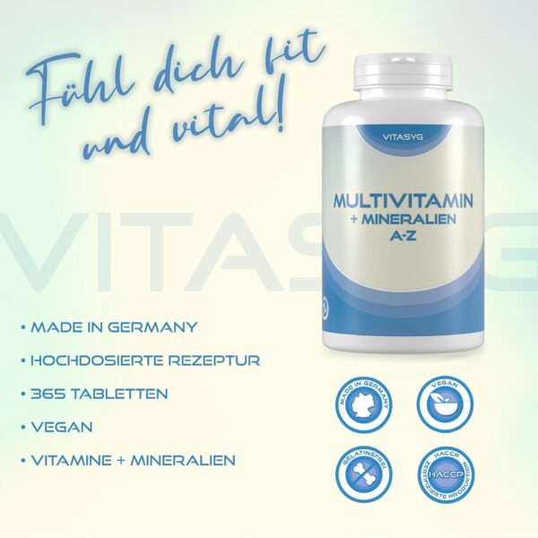 Vitasyg Multivitamin - 365 Tabletten - Jahresvorrat - 1 Tablette täglich, 1er Pack (1 x 475 g) – Bild 3