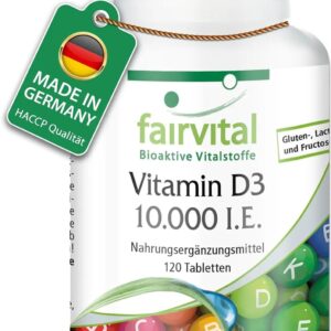 Fairvital | Vitamin D3 10.000 I.E. Depot - 120 Tabletten - HOCHDOSIERT - Cholecalciferol - nur 1 Tablette alle 10 Tage