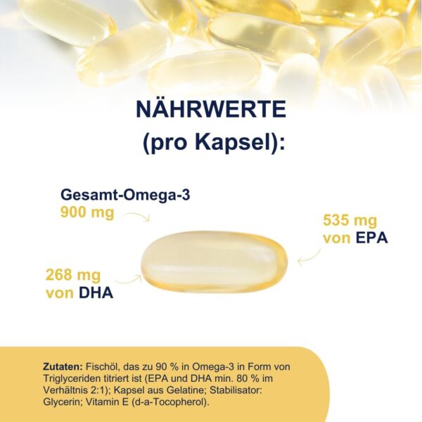 Omegor Vitality 1000 – Nahrungsergänzungsmittel mit 90% Omega 3 in Triglyceridform – Vitamin E – Für ein gesundes Herz, Sehvermögen und Gehirn – IFOS-zertifiziert – Ohne Nachgeschmack – 2 x 30 Kp – Bild 5