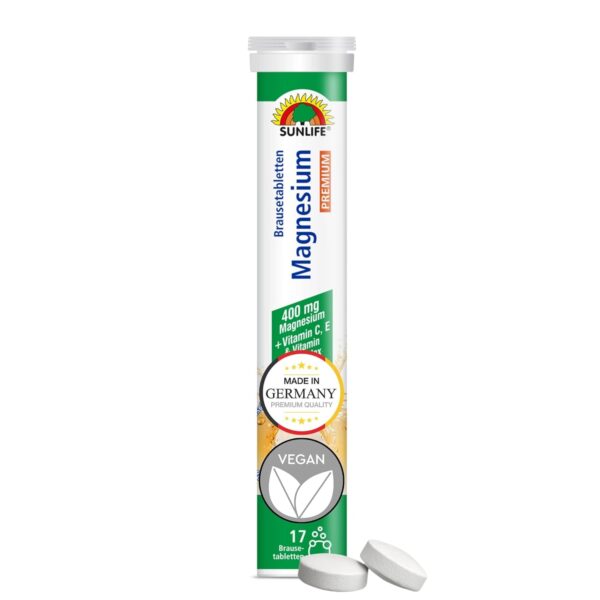 SUNLIFE Magnesium + B-Komplex Brausetabletten - 1x17 Stück - Muskeln & Nerven Nahrungsergänzungsmittel mit Vitamin C & E - 400mg Magnesium pro Tagesdosis - Orangen-Grapefruit Geschmack