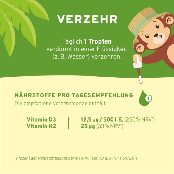 InnoNature Vitamin D3+K2 Kids Tropfen, Orange | mit Vitamin D für normales Wachstum, Entwicklung der Knochen & Immunsystem | 10ml, vegan – Bild 3