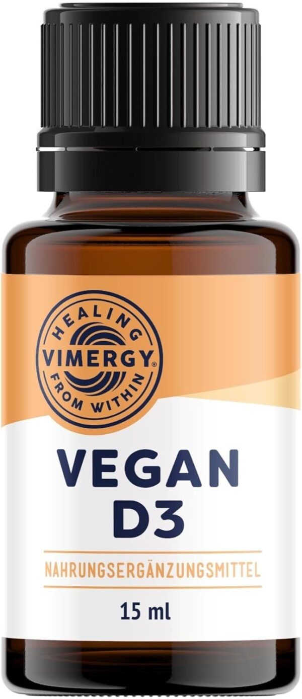 Vimergy Vegan Vitamin D3 Liquid (96 Einnahmen) - Vitamin D3 1000 IE – Vegan Tropfen – Rezeptur ohne Zucker und Bindemittel – Gentechnik- & Glutenfrei (15 mL)