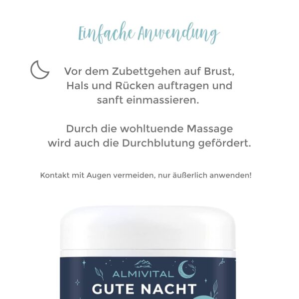 ALMIVITAL Gute Nacht Balsam mit Melatonin, Baldrian & Lavendöl – Natürliche Schlafhilfe - Einschlafhilfe für Erwachsene bei Stress, Unruhe, Jetlag und hormonellen Veränderungen – 100ml – Bild 4
