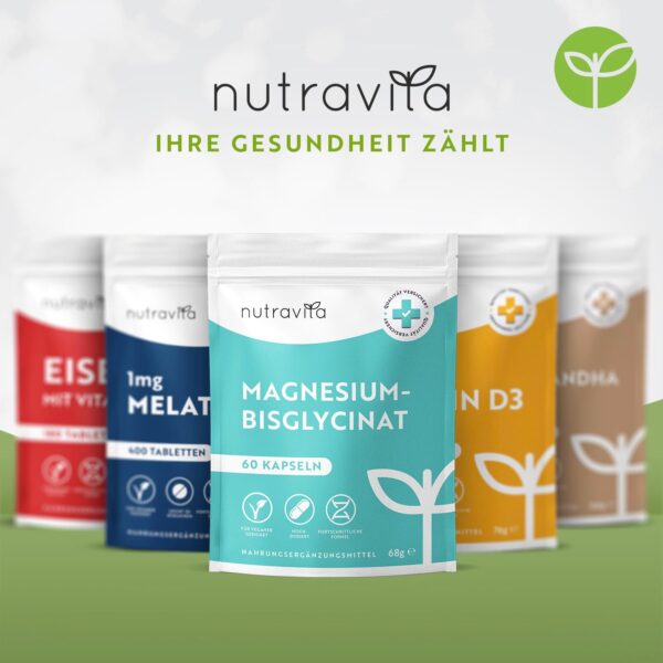 Magnesiumbisglycinat Kapseln - Magnesium Glycinat - 320mg elementares Magnesium pro Tagesdosis - Vegan - Hochdosiert - Unterstützt die Muskelfunktion & das Nervensystem - Nutravita – Bild 8