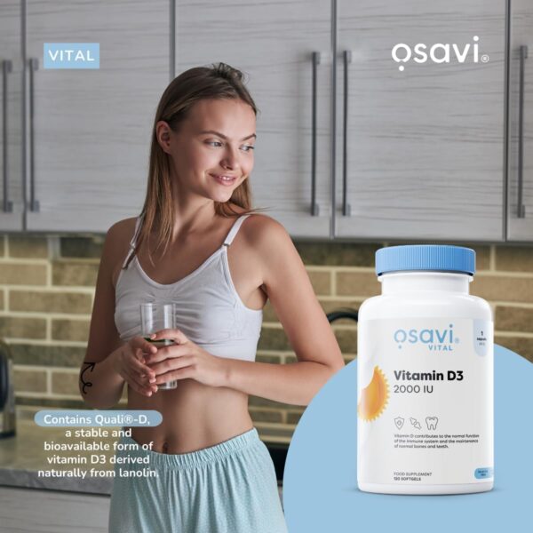 Osavi Vitamin D3 2000 IU - 120 Weichkapseln | Unterstützt Immunfunktion, Knochengesundheit- und Muskelfunktion sowie Kalziumaufnahme | Mit Quali®-D | Aus natürlichem Lanolin und Kokos-MCT-Öl – Bild 5