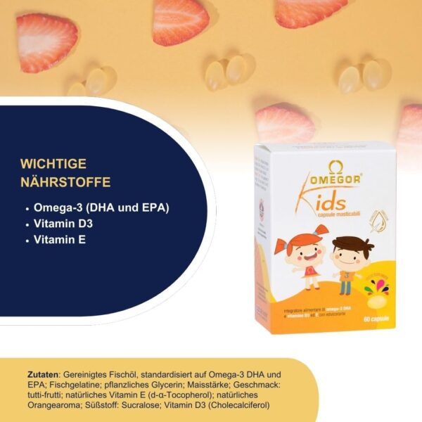 Omegor Kids| Fördert das Wachstum |Ab 3 Jahre | Höchste Auszeichnung für Fischölprodukte (5 Sterne IFOS) |mit Vitamin D3 und E | Praktische und geschützte Kapseln (60 Stück) – Bild 4