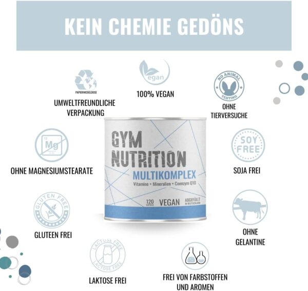 Multimineral Komplex – Laborgeprüft - 120 Kapseln – Vegan – Vitamine - plus Spuren-Elemente & Q10 – Vitamin-Präparat mit Mineralien — vegan, hochdosiert — 120 Kapseln – Bild 3