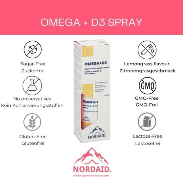 Omega-3 D3 Spray – 4000 IU für 160 Tage – Alternative zu Tropfen & Kapseln – Omega 3 Tropfen – Omega 3 Liquid – Omega 3 Vitamin D – O3 D3 K2 – Nordaid – Bild 2