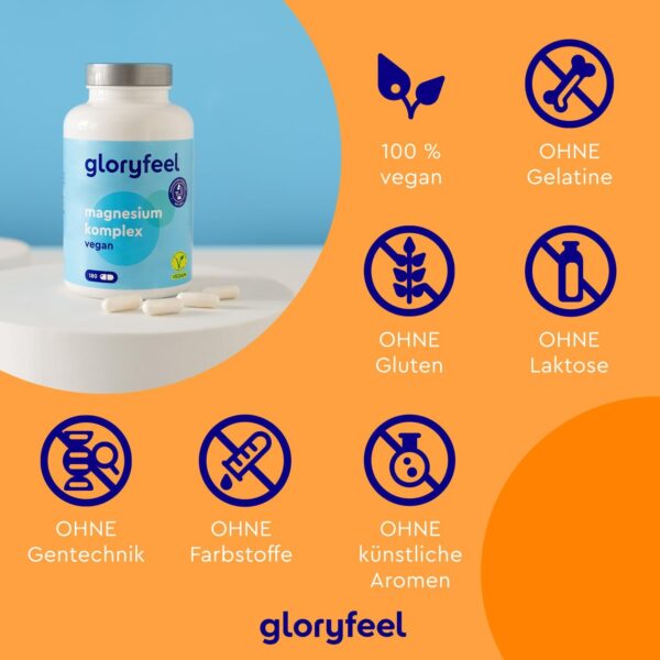 Magnesium Komplex - 5-in-1 Premium Verbindungen - Magnesiumcitrat, Magnesium Bisglycinat, Magnesiumoxid, Magnesiummalat & Ascorbat - Bioaktive Magnesium-Quellen - 100% vegan – Bild 4