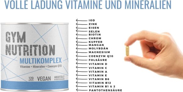 Multimineral Komplex – Laborgeprüft - 120 Kapseln – Vegan – Vitamine - plus Spuren-Elemente & Q10 – Vitamin-Präparat mit Mineralien — vegan, hochdosiert — 120 Kapseln – Bild 5