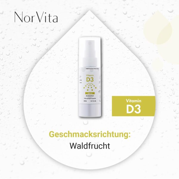 NorVita Vitamin D3 Spray 4000 IE – Nur ein Sprühstoß alle 4 Tage, hochdosiert, vegan, hohe Bioverfügbarkeit – Natürliches Waldfruchtaroma, ohne Zusatz von Konservierungsmitteln oder künstlichen Aromen – Bild 3