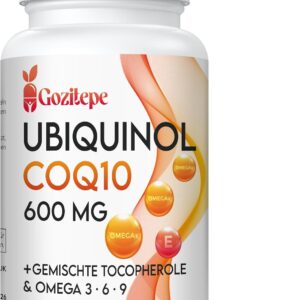 Ubiquinol CoQ10 600 mg Weichkapseln mit Omega 3, 6, 9 und Vitamin E, 30 Portionen Coenzym Q10 (aktive Form) Ergänzung, Höhere Absorption (60 stück (1er Pack))