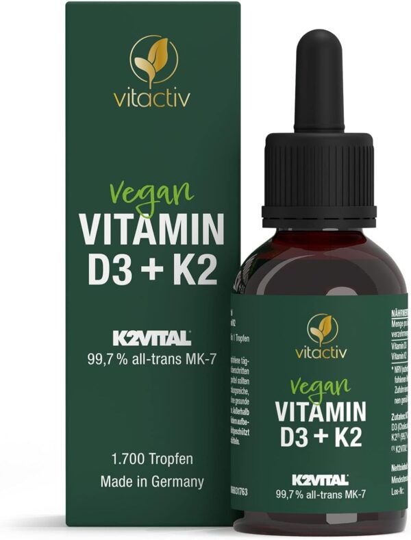VITACTIV Vitamin D3 K2 Tropfen - K2VITAL® 99,7% all-trans MK-7 - D3 pro Tropfen 1000 IE, Hochdosiert, Hoch Bioverfügbar - Aus Deutschland, Laborgeprüft, Vegan - 50ml, 1700 Tropfen – Bild 9