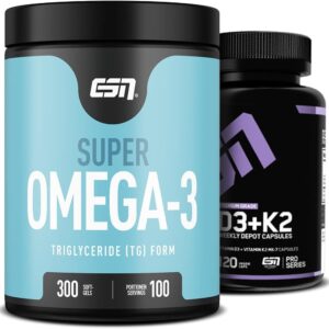 ESN Super Omega-3, 300 Kapseln + Vitamin D3 + K2, 120 Kapseln, ideales Bundle aus hochdosiertem Fischöl, Vitamin D3 und Vitamin K2