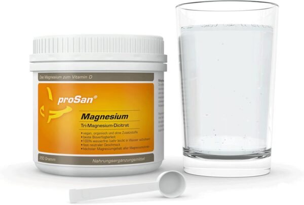 proSan Magnesiumpulver 250g (Tri-Magnesium-Di-Citrat, 16,4%) | Premium Magnesium | Vegan & Hochdosiert | Organisch & Wasserfrei | Reines Pulver ohne Zusatzstoffe