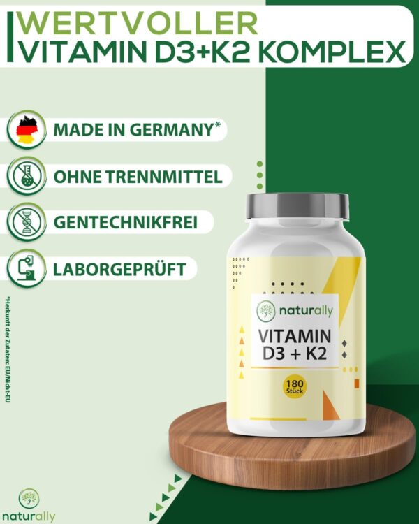 naturally Vitamin D3 K2 Tabletten [180 Stück] – hochdosiert, 5000 I.E. Vitamin D pro Tablette, vegan, ohne Zusätze, – Bild 2