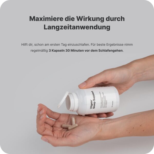 Vilgain Sleep Support – Natürliche Schlafhilfe mit Pflanzenextrakten & L-Tryptophan, fördert Melatonin, schnelleres Einschlafen, bessere Schlafqualität, 90 Kapseln – Bild 7