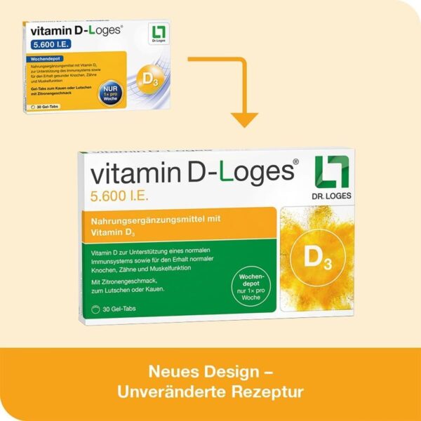 vitamin D-Loges® 5.600 I.E. impuls 30 Gel-Tabs - Wochendepot, hochdosiert - Praktisches Gel-Tab für die ganze Familie - Mit Beta-Glucan und hochwertigem Extrakt aus Holunderbeeren – Bild 2