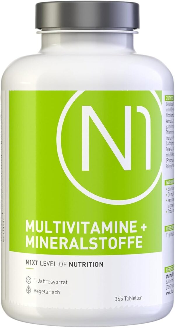 N1 Multivitamin Tabletten hochdosiert - Alle Vitamine + Mineralien - 365 Tabl. Jahresvorrat - vegetarisch - Nahrungsergänzungsmittel