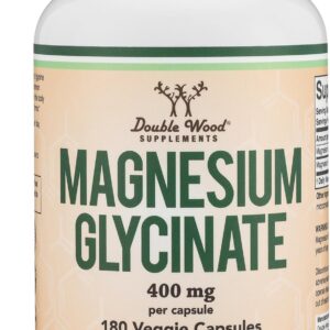Magnesium Glycinate 400mg, 180 Capsules (Vegan Safe, Manufactured and Third Party Tested in The USA, Gluten Free, Non-GMO) High Absorption Magnesium by Double Wood Supplements