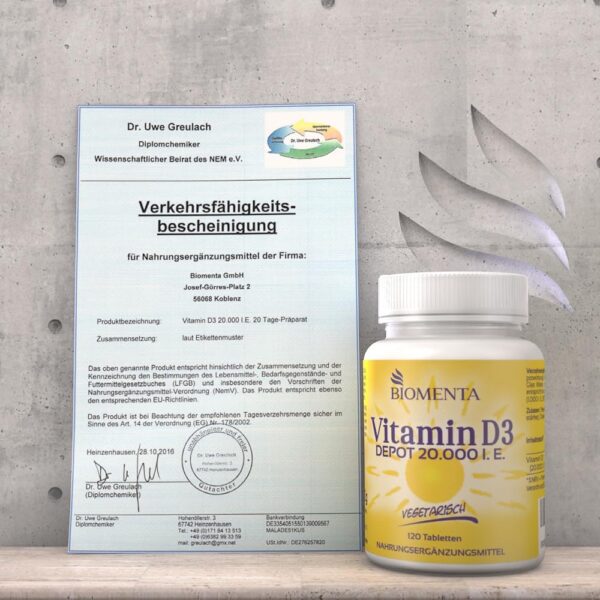 BIOMENTA Vitamin D3 – 120 Vit. D Tabletten hochdosiert - 20.000 IU/St. aus Cholecalciferol - vegetarisch - Premiumqualität – Bild 4