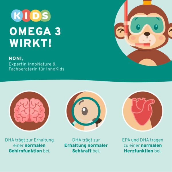 InnoNature Omega 3 Tropfen Kids | natürlich aus der Mikroalge Schizochytrium | 30ml, DHA 127-170mg, EPA 63-84mg | Empfohlen für Kinder ab 4 Jahren – Bild 2