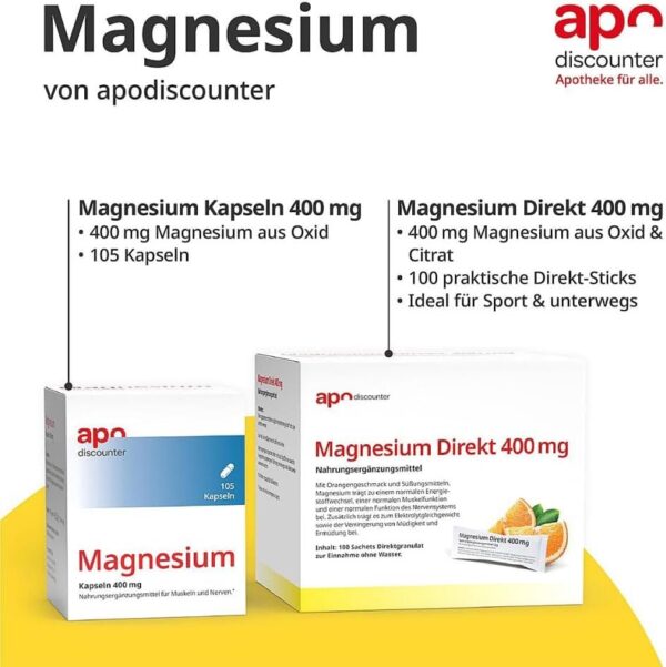 apodiscounter Magnesium Kapseln 400 mg (1x 105 Stück) - Reines Magnesiumoxid - Für Muskeln, Nerven und Energiestoffwechsel - Hochdosiert & Vegan – Bild 6