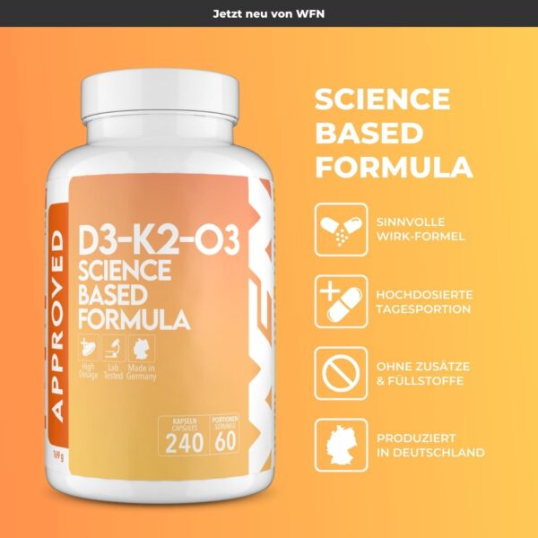 WFN Approved D3-K2-O3 - Vitamin D3 + K2 + Omega 3 - K2VITAL All-Trans K2 MK-7 - Hochdosierte Fischöl Kapseln in Triglycerid-Form - Bioverfügbares D3 - Produziert & laborgeprüft in Deutschland – Bild 2