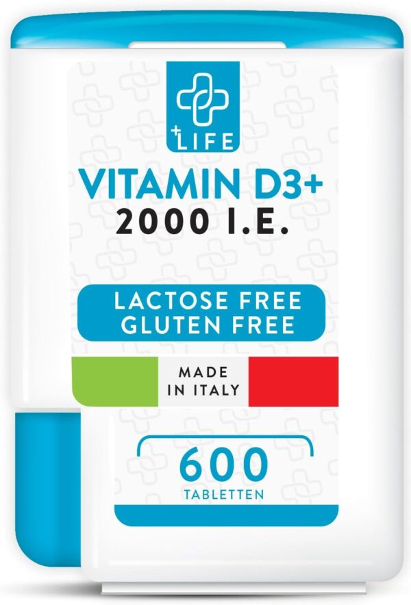 +LIFE - VITAMIN D3 Hochdoisert 2000 IU PiuLife Pocket® 600 Tabletten Reines Vit D3, Vitamin D3 2000 IE, Immunabwehr Knochen Muskeln Zähne Vegan Gluten und Laktose frei, Vitamin D3 Kapseln
