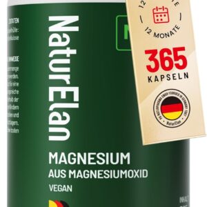 Magnesium Hochdosiert Kapseln - 365 Kapseln(1 Jahr), 664mg davon 400mg elementares Magnesium pro Tagesdosis, Vegan, in Deutschland produziert