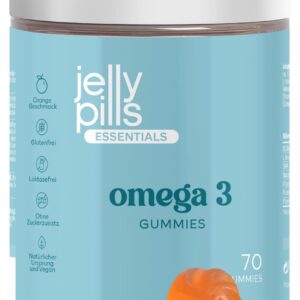 Jelly Pills® Konzentrierte Omega-3-Gummis (DHA + BCAA) und Vitamine der B-Gruppe - 70 vegane Gummis mit Orangengeschmack - ohne Zuckerzusatz - für Kinder und Erwachsene