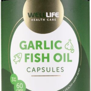 WellLife Knoblauch Fischöl Kapseln hochdosiert Vitamin E Omega 3 EPA & DHA Triglycerid Form Unterstützung Herz Kreislauf Blutdruck-Management 60 Tabletten