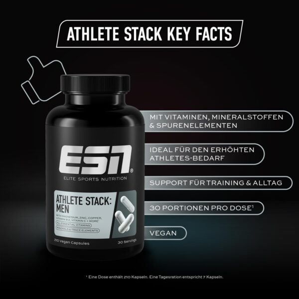 ESN Athlete Stack Men, 210 Kapseln, alle essentiellen Vitamine und Mineralstoffe, vegan - made in Germany – Bild 3