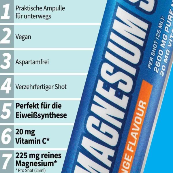 Body Attack- Magnesium Shot, hochdosiertes & flüssiges Magnesium, 225mg Magnesium, Extra Portion Vitamin C, 2600mg Magnesium Citrate, Veganes Pre & Postworkout, Made in Germany- 20 x 25ml (Orange) – Bild 3