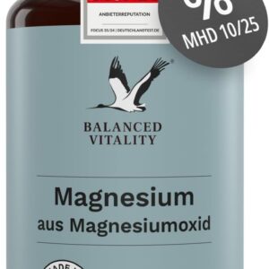 Magnesium Kapseln - 365 Stück (1 Jahr) - 667 mg Magnesium-Oxid, davon 400 mg ELEMENTARES reines Magnesium - ohne Zusatzstoffe - laborgeprüft - Made in Germany - Balanced Vitality