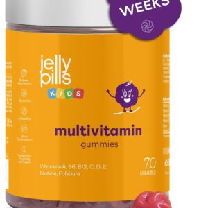 Jelly Pills® Multivitamine und Mineralien Kinder 70 Gummies - ohne Zuckerzusatz - Gummis mit Erdbeergeschmack 10 Wochen - mit allen Vitaminen A B C D E Biotin Folsäure Zink Jod Magnesium Chrom