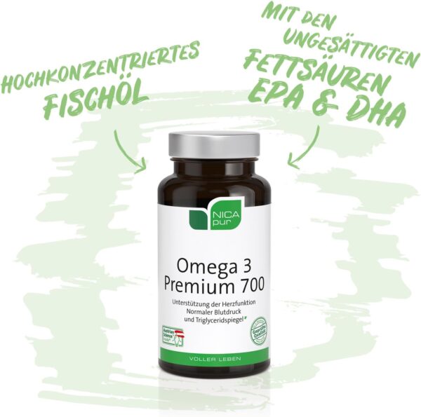 NICApur Omega 3 Premium 700 - Omega-3-Fettsäuren EPA + DHA - 60 Kapseln – Bild 2