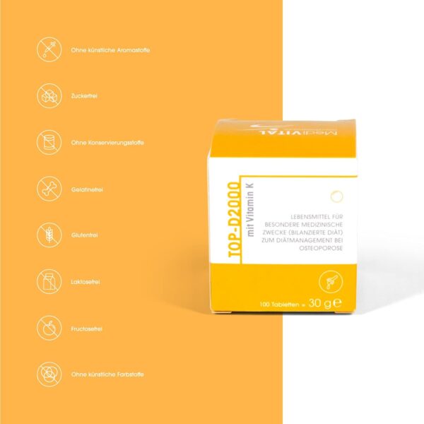 TOP-D Vitamin D3 K2 VEGAN - hochdosiert 2000 IE für Knochen, Zähne & ein starkes Immunsystem - 100 Tabletten, Made in Germany – Bild 5