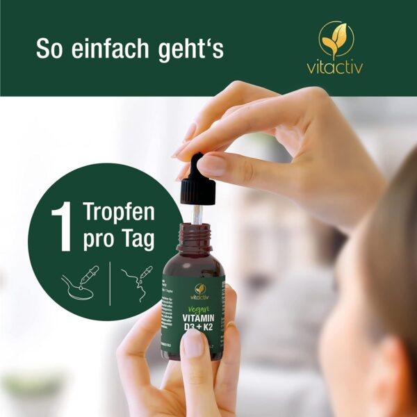 VITACTIV Vitamin D3 K2 Tropfen - K2VITAL® 99,7% all-trans MK-7 - D3 pro Tropfen 1000 IE, Hochdosiert, Hoch Bioverfügbar - Aus Deutschland, Laborgeprüft, Vegan - 50ml, 1700 Tropfen – Bild 7