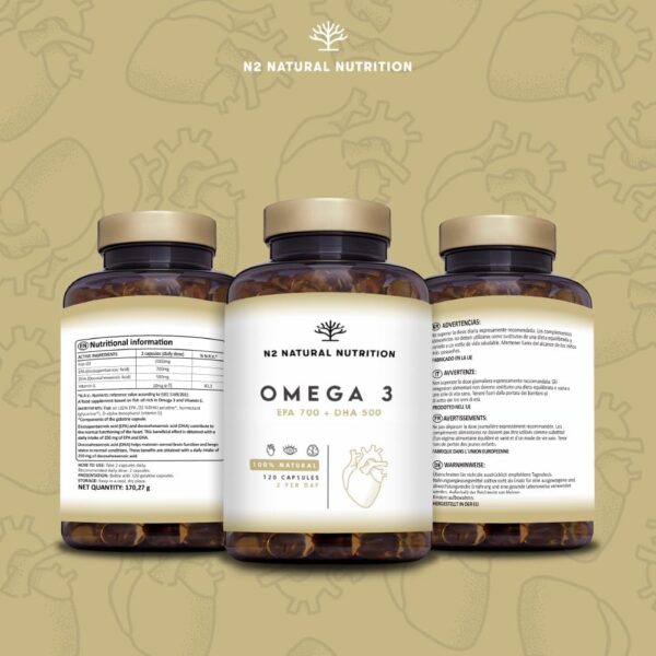 Omega 3 Kapseln Hochdosiert mit 2000 mg Fischöl mit 700mg EPA und 500 mg DHA, Fischöl mit Vitamin E und den Omega 3 Fettsäuren. 120 Softgel-Kapsel reines Seefischöl N2 Natural Nutrition – Bild 6