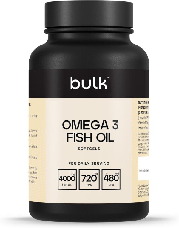 Bulk Omega 3 Fischöl Weichkapseln, 4000 mg Fischöl pro Portion, 730 mg EPA, 480 mg DHA, 1000 mg, 90 Kapseln