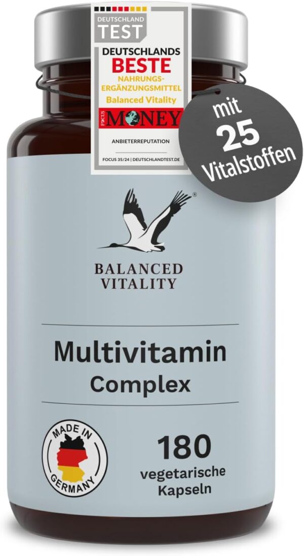 Multivitamin Kapseln - enthält alle wertvollen Vitamine A-Z & Mineralstoffe - 180 vegetarische Kapseln für 3 Monate - ohne Zusatzstoffe - laborgeprüft - Balanced Vitality