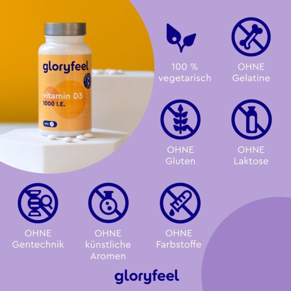 Vitamin D Sonnenvitamin - 400 Tabletten (13 Monate) - Laborgeprüfte 1000 IE Vitamin D3 pro Tablette - Unterstützt Knochen, Zähne, Muskeln und Immunsystem* - Ohne Zusätze – Bild 5