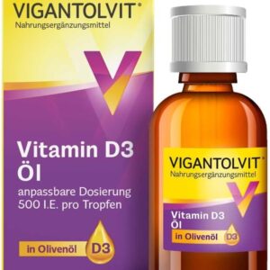 VIGANTOLVIT® Öl Vitamin D-Tropfen in Olivenöl unterstützt Knochen, Muskeln und Immunsystem*, anpassbare Dosierung - 500 I.E. pro Tropfen, 306 Tropfen pro Flasche